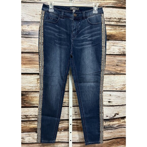 LISA RINNA Size 4 Jeans Leopard Print Side Piping  28” Ankle Length Inseam - Picture 1 of 10